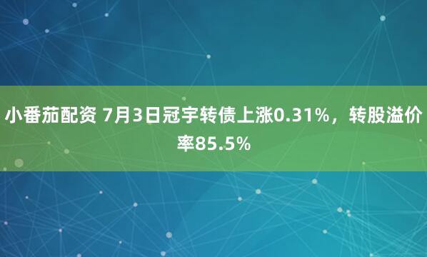 小番茄配资 7月3日冠宇转债上涨0.31%，转股溢价率85.5%